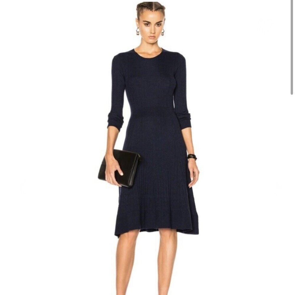 James Perse Navy Wool Knit Stretch Fit & Flare Dress - NWOT